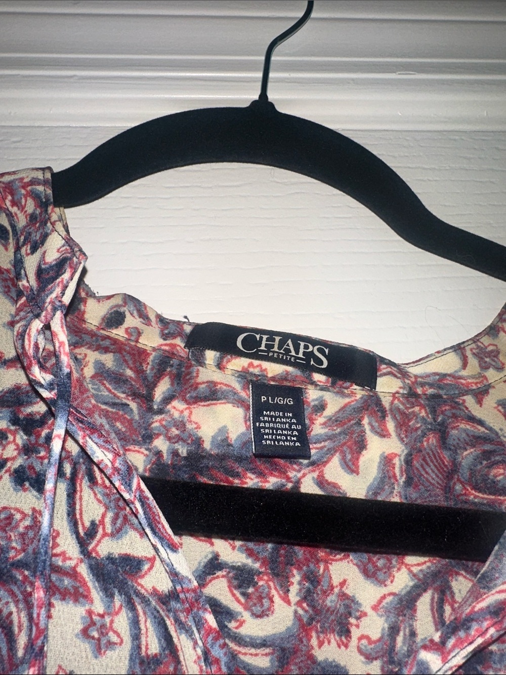 Chaps Women's Multicolor Floral Split-Neck Peasant Blouse petite Large - Picture 4 of 7